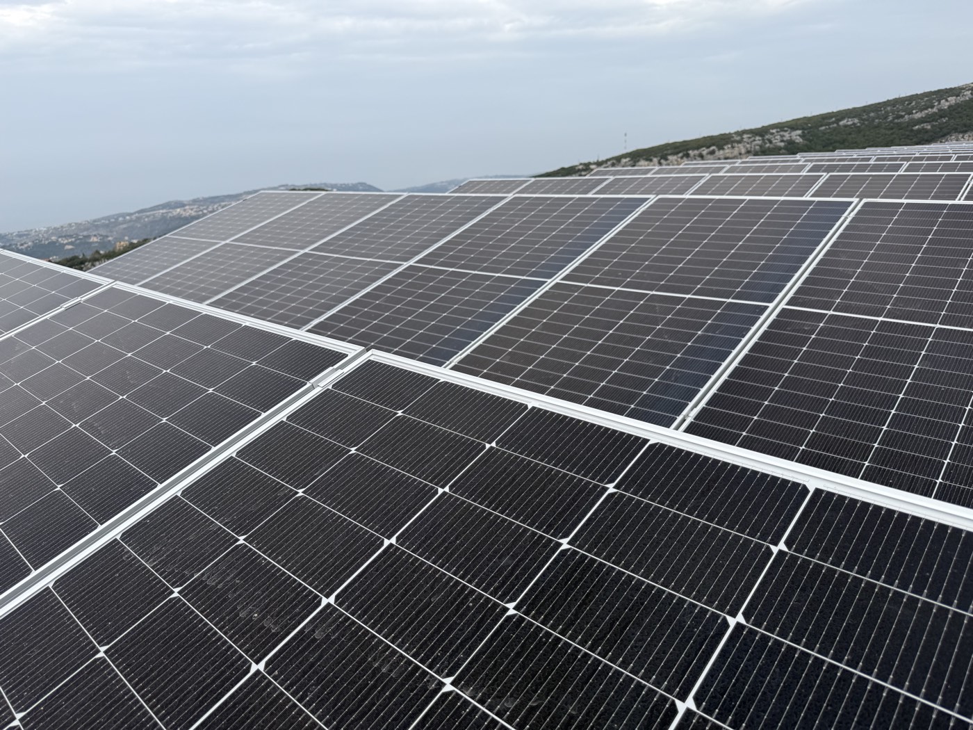 Close view of the solar panel array powering the House of Satoshi mining operation